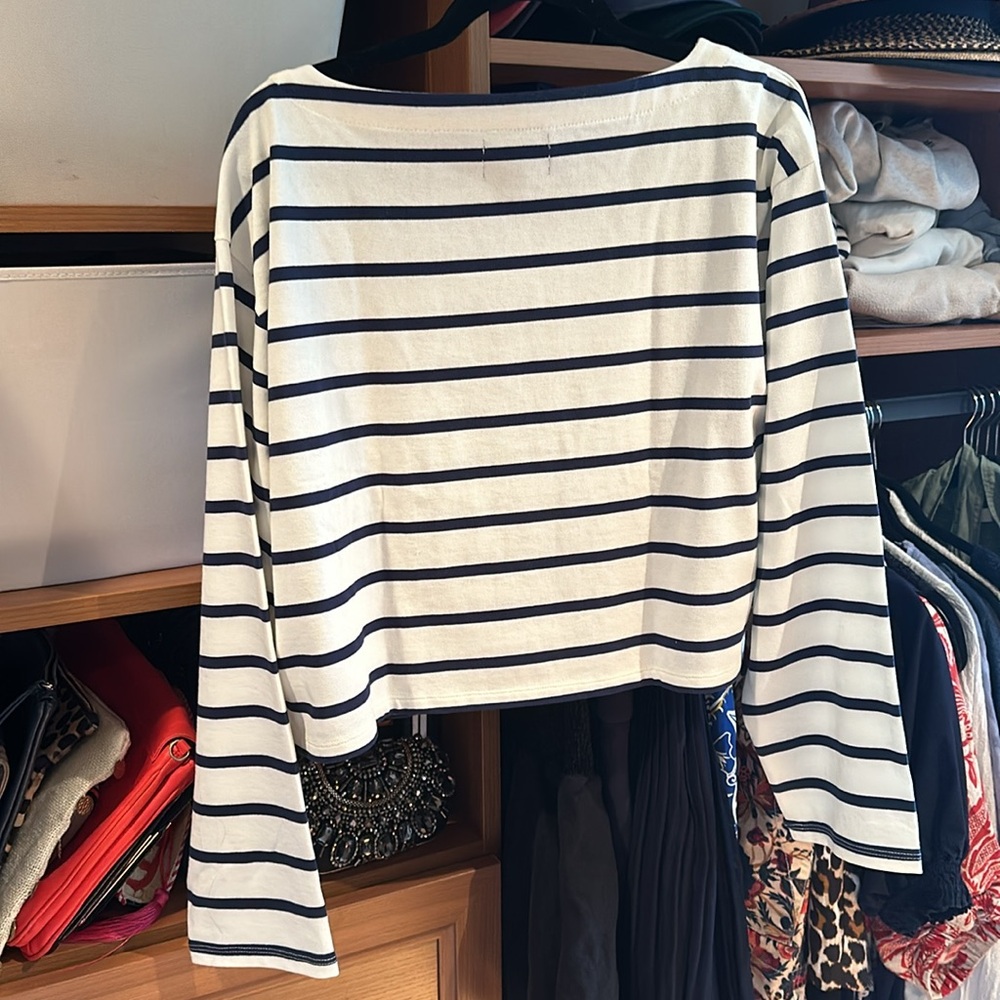 J. Crew Blue and White Striped Long Sleeve Tee - Picture 6 of 7
